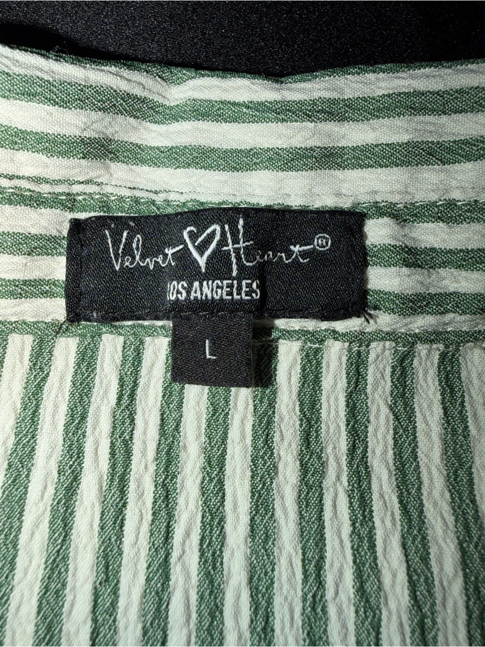 Velvet Heart Green Stripe Seersucker Cotton Blouse L Button Front Top - Picture 6 of 14